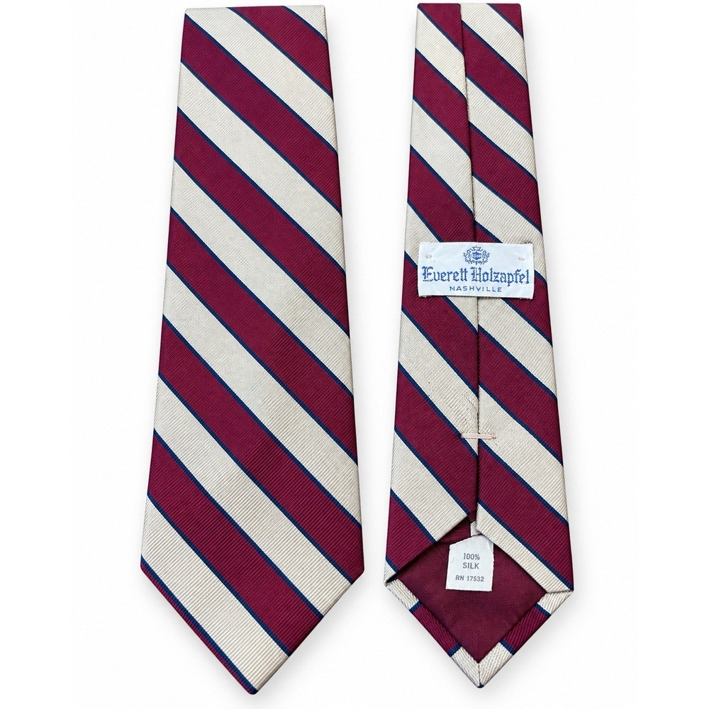 Everett Holzapfel Nashville Men’s 100% Silk Tie Burgundy Cream Navy Stripe